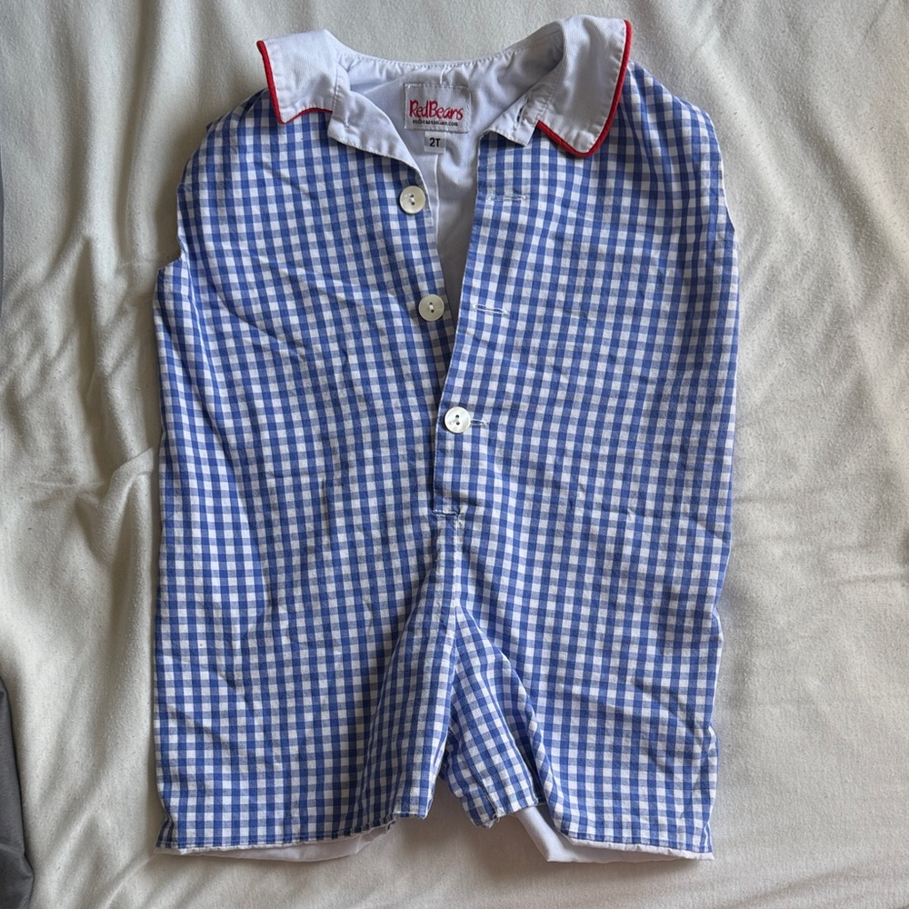 Blue Gingham Baby One-Piece Bodysuit with White Collar